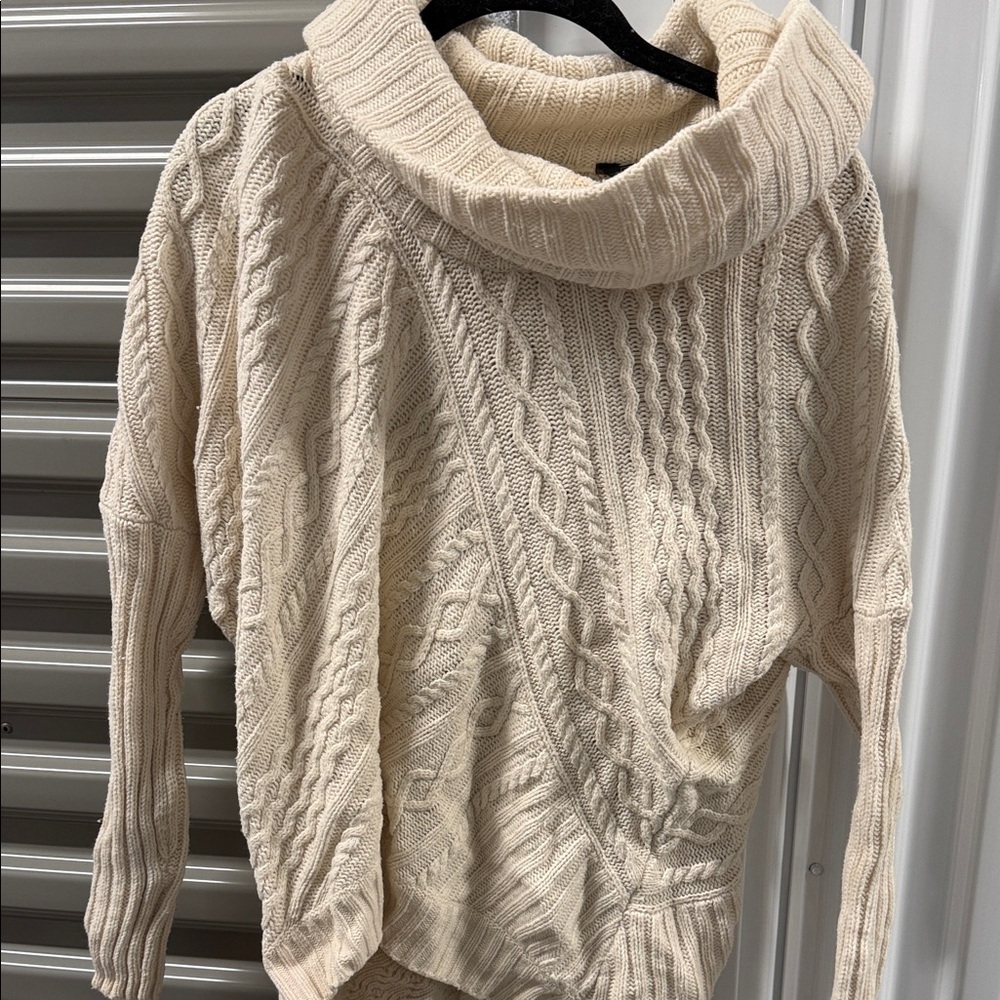 BCBGMaxAzria Cream Cable Knit Cowl Sweater